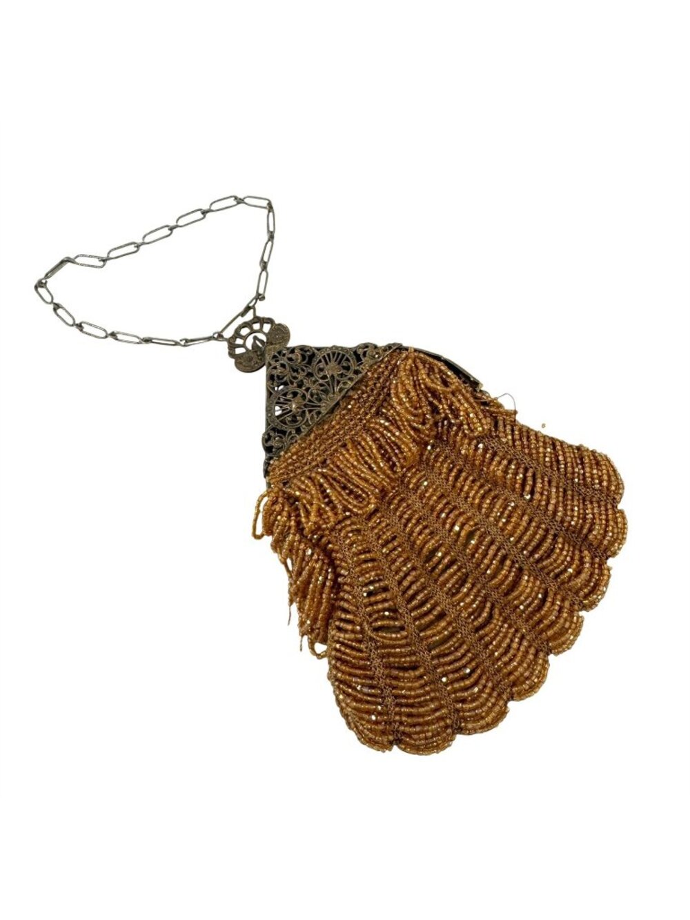 Victorian Antique Gold Beaded Evening Bag Purse Filigree Frame Vintage 1920s
